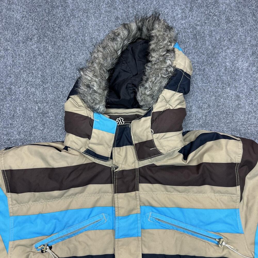 Special Blend Jacket Mens Medium Blue Striped Down Hooded Waterproof Ski Snow - Picture 7 of 16